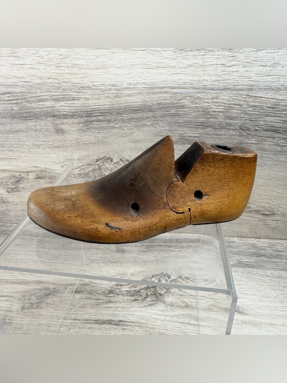 Vintage Single Wooden Shoe Form Metal 6” Child Sized